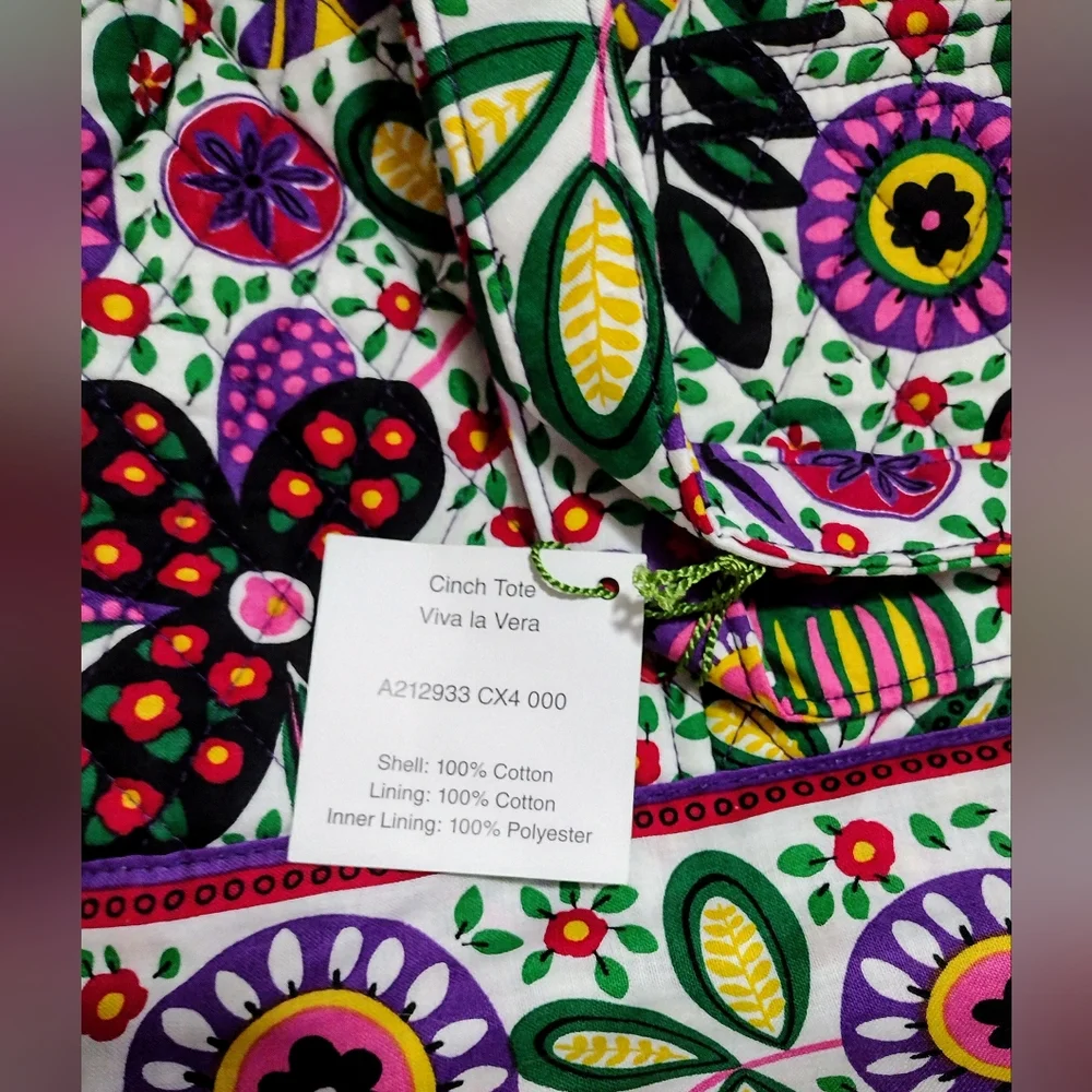 Floral Multicolor Tote Bag with Green Accent - Picture 8 of 12